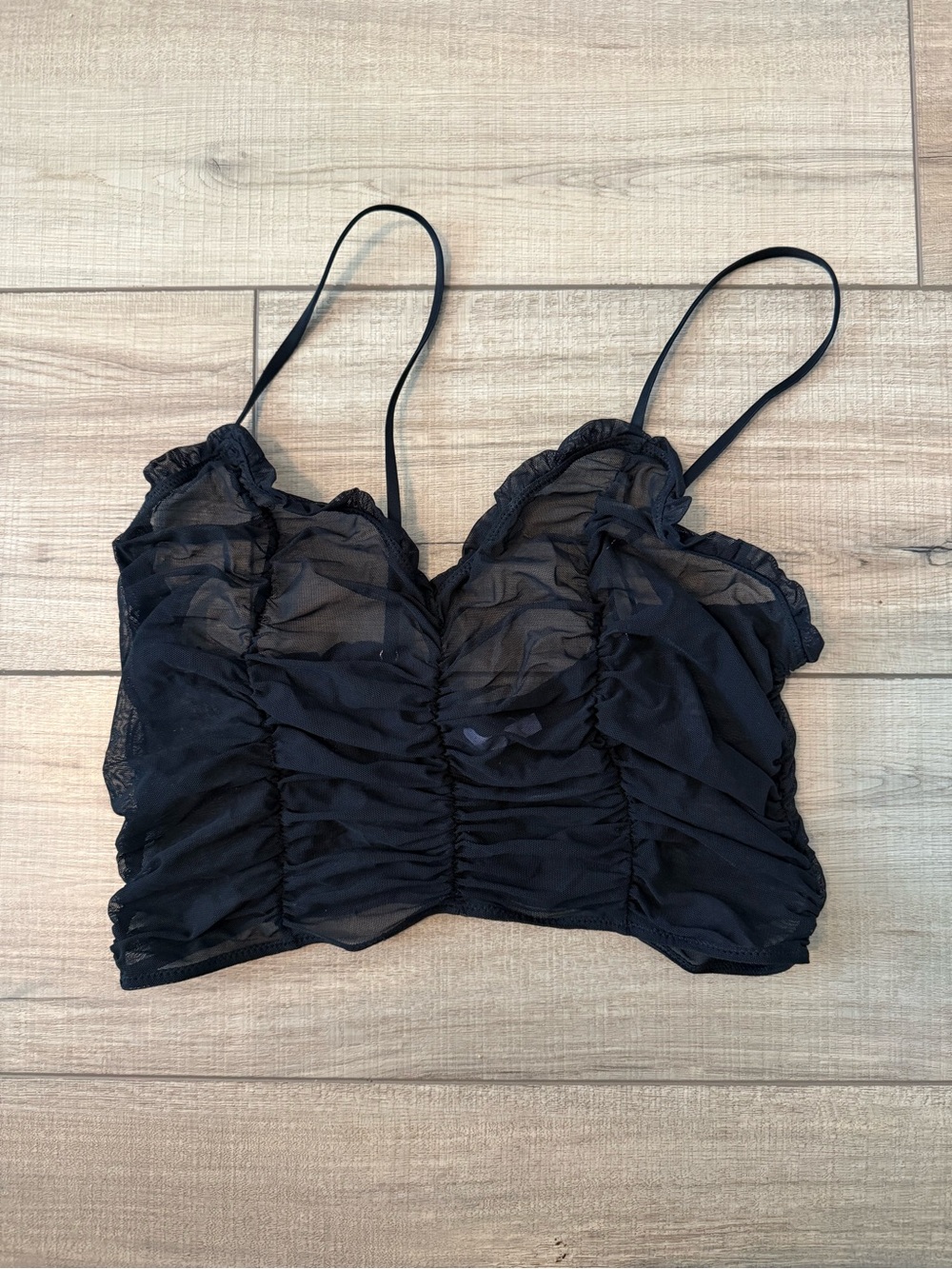 NWOT Savage X Fenty Black Gathered Sheer Mesh Cami Bralette